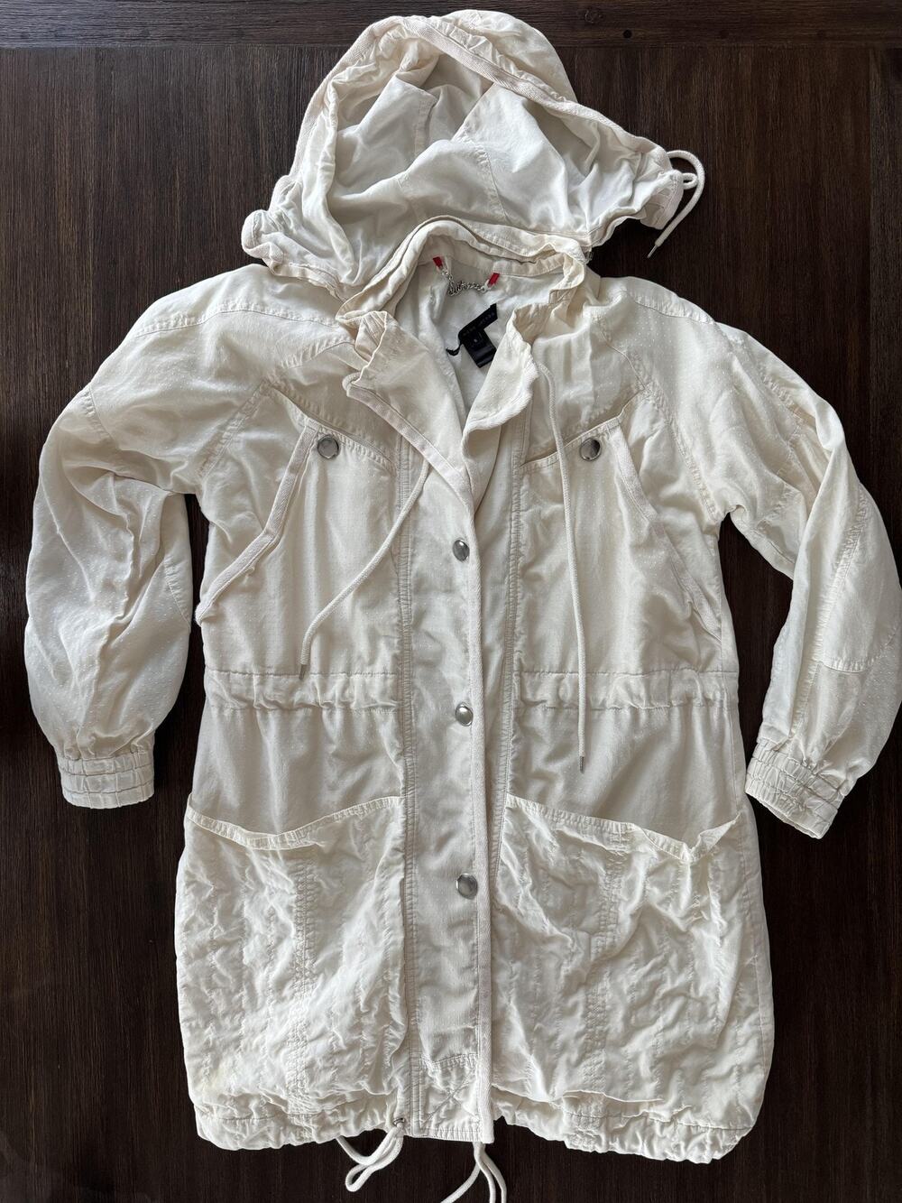 Marc Jacobs Parachute Coat Jacket Womens Small Cream Hooded Anorak Retro Boho